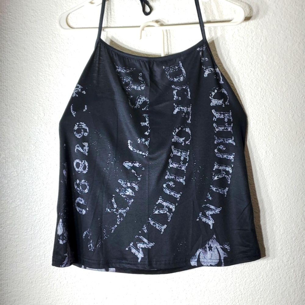 Custom Designs Ladies Large Black Digital Print Quija Design Halter Top